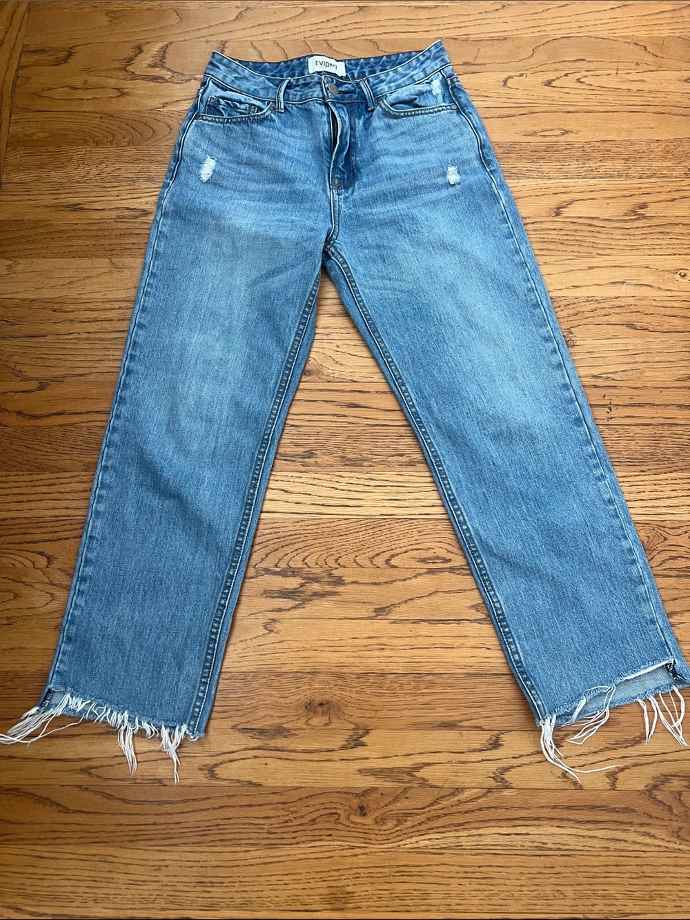 Evident Los Angeles  light blue raw-hem straight leg jeans
